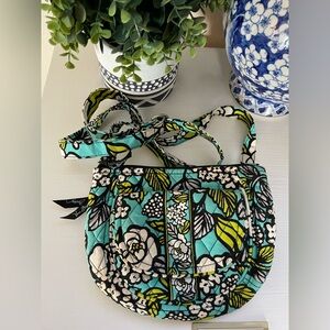 VERA BRADLEY Lizzy Island Blooms Front Flap Zip Crossbody Bag Aqua Small